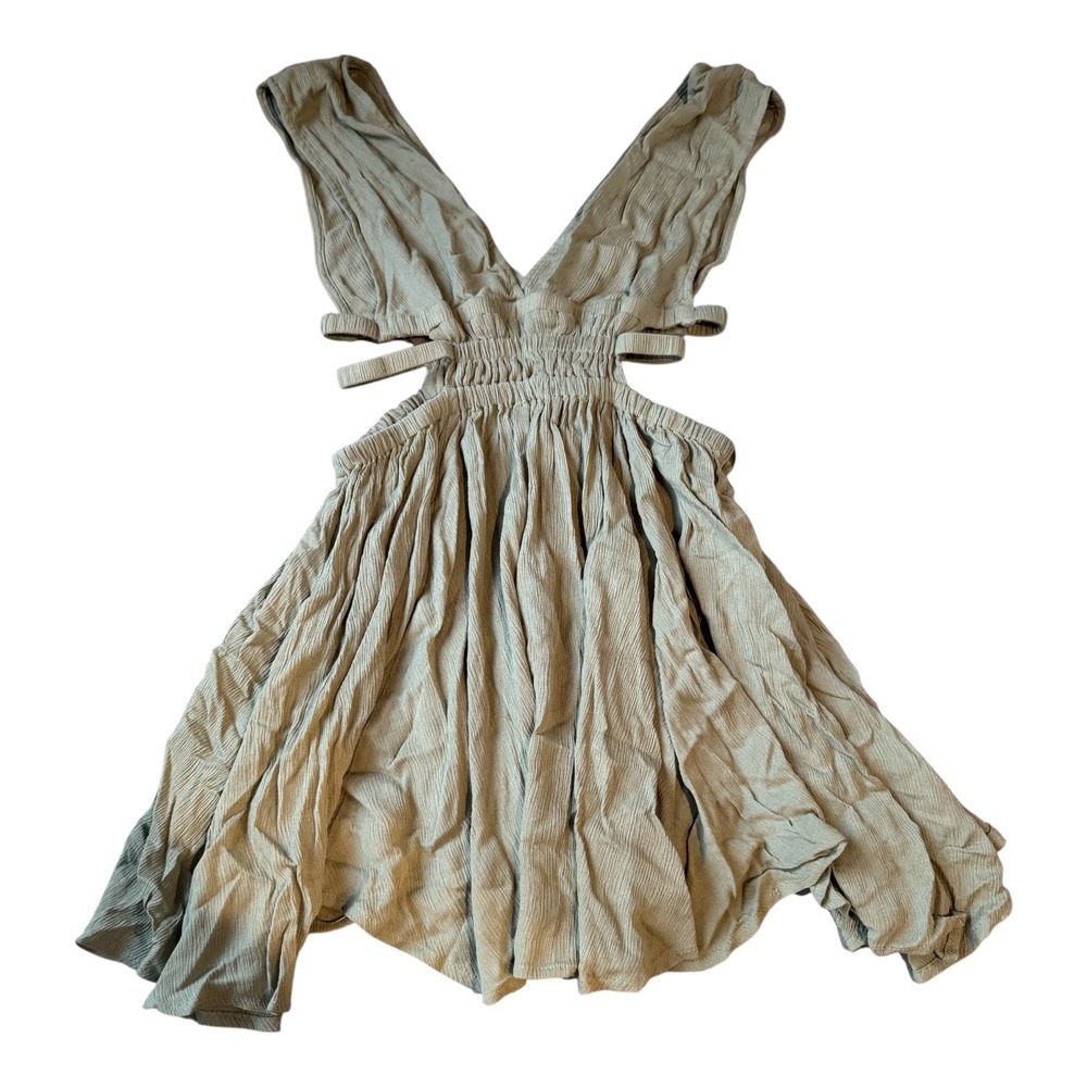Lovely Day Windsor Sage Green Boho Cutout‎ Mini Dress M Crinkle Fairy Festival